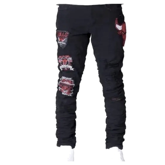 Heritage America/UNK jeans - black NBA Chicago Bulls distressed/destructed